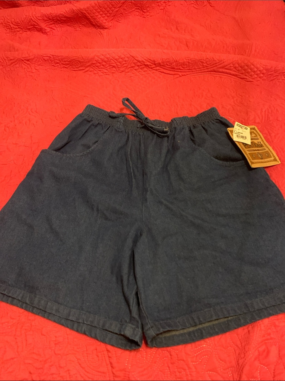 Women's Dark Blue Elastic-Waist Drawstring Shorts xl